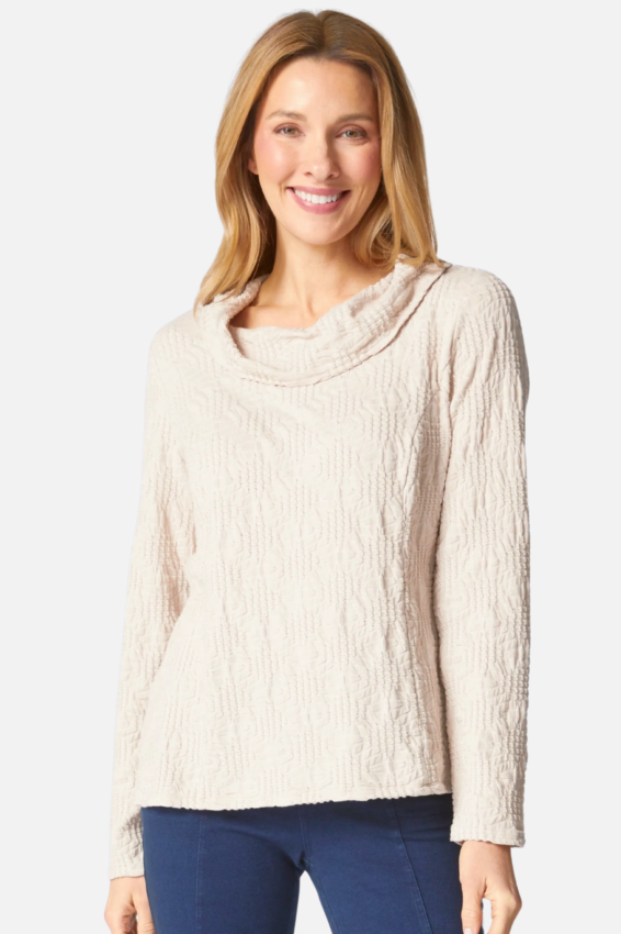 Dove Textured Cowl Neck Top – Soft Long Sleeve Knit