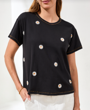 Tribal Black Daisy Print Casual Knit Top