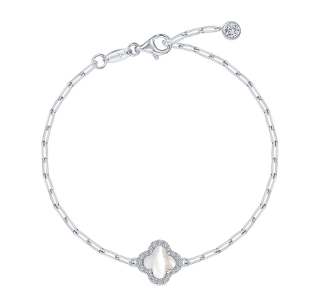 LAFONN Mother of Pearl & Lab-Grown Diamond Clover Bracelet in Sterling Silver