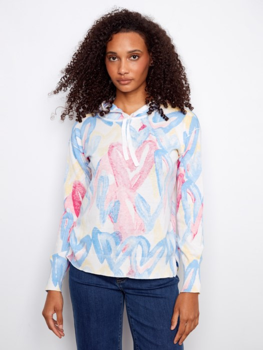 Coastal Abstract Print Hoodie Sweater – Lightweight Casual Pullover