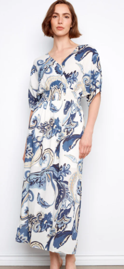 Charlie B Blue & White Paisley Maxi Dress with Waist Tie