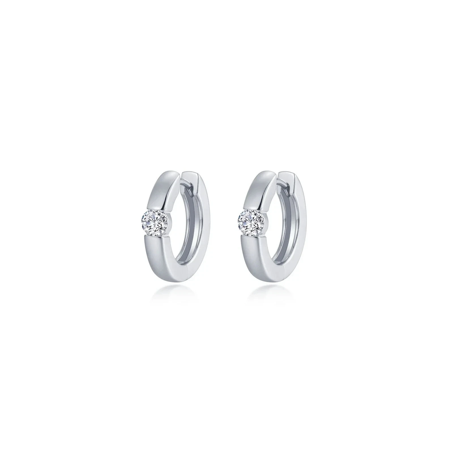 LAFONN Sterling Silver High-Polish Huggie Earrings | Lab-Grown Diamond Simulated Accent Hoops