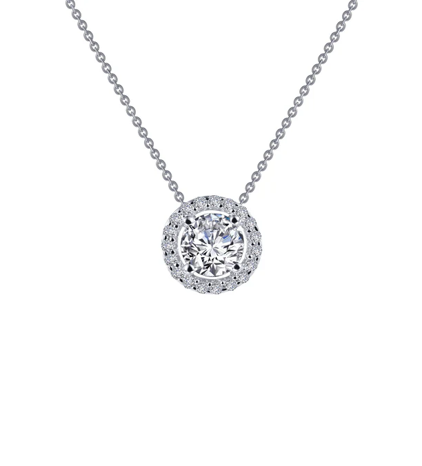 LAFONN Lab-Grown Diamond Round Halo Pendant Necklace - Platinum Bonded