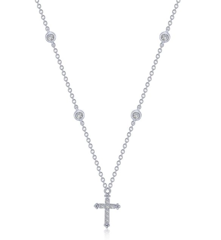 LAFONN Lab-Grown Diamond Cross Station Necklace in Sterling Silver