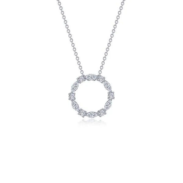 LAFONN Sterling Silver Circle Necklace | Lab-Grown Diamond Simulated Halo Pendant (20")