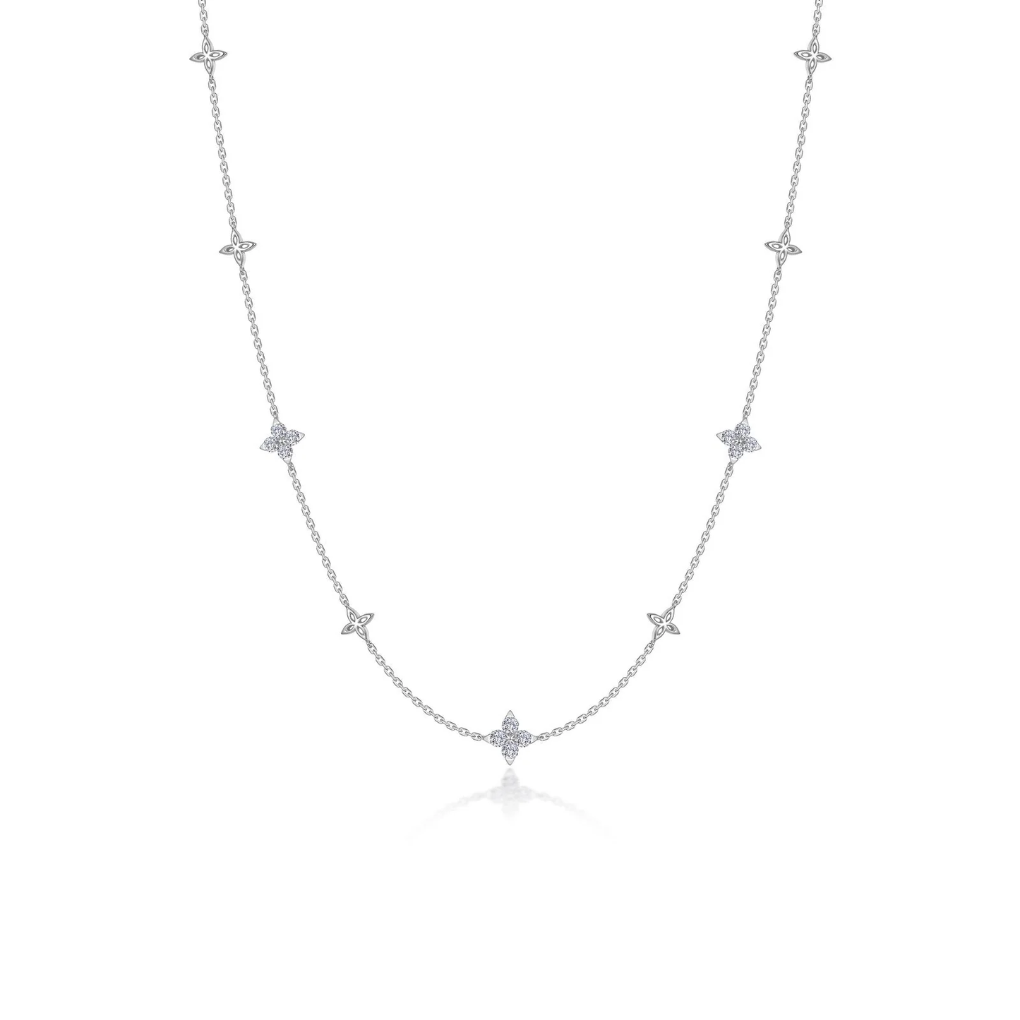 LAFONN Sterling Silver Lab-Grown Diamond Flower Station Necklace | Delicate 20" Layering Piece
