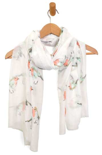Serene Bird Print Lightweight Scarf – Soft Sheer Spring Summer Wrap