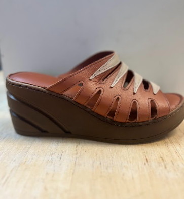 Two-Tone Leather Comfort Wedge Slide Sandals