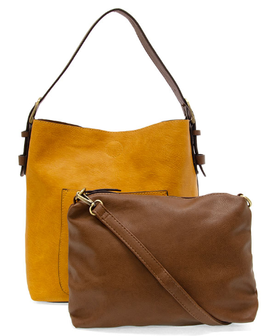 Two-Tone 2-in-1 Convertible Shoulder Bag & Crossbody Pouch Set-Honey