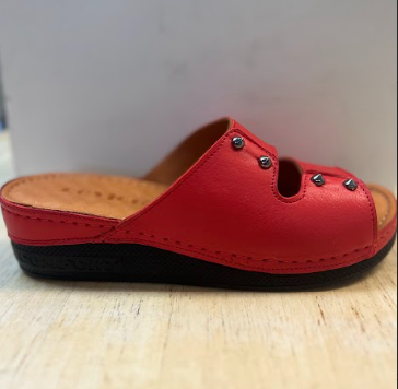 Sienna Studded Red Leather Comfort Slide Sandals