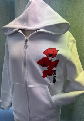 Poppy Floral Embroidered Zip Hoodie – Casual Cotton Sweatshirt