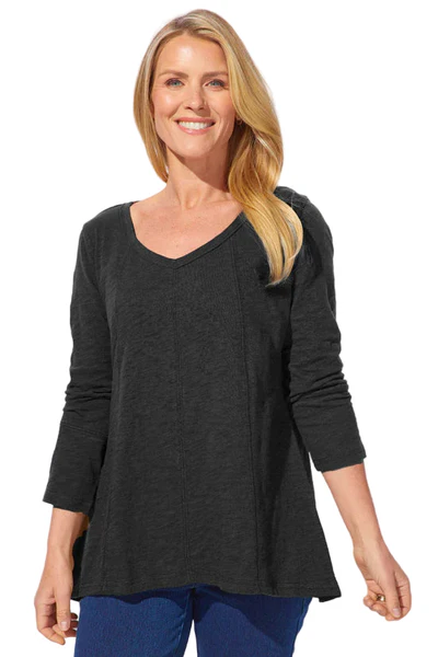 Black Long Sleeve V-Neck Tunic Top – Soft Everyday Knit