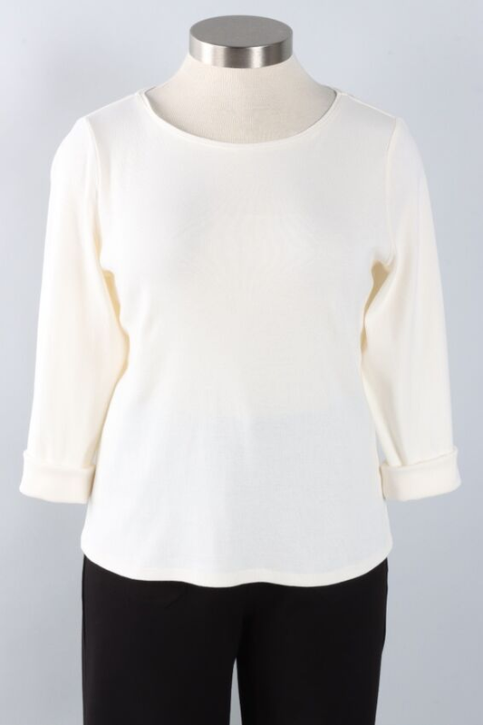 Winter White Soft Knit Long Sleeve Top with Cuffed Sleeves