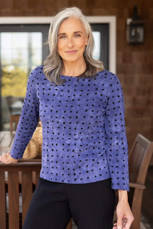 Periwinkle Square-Dot Textured Long Sleeve Top