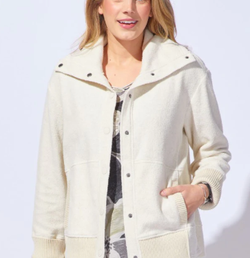 Ivory Cozy Snap-Front Coat – Soft Knit Jacket