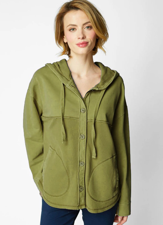 Willow Green Button-Up Hoodie Jacket – Casual Everyday Layer