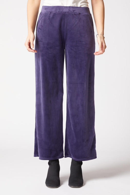 Navy Velour Wide-Leg Pant – Soft Pull-On Lounge Bottom