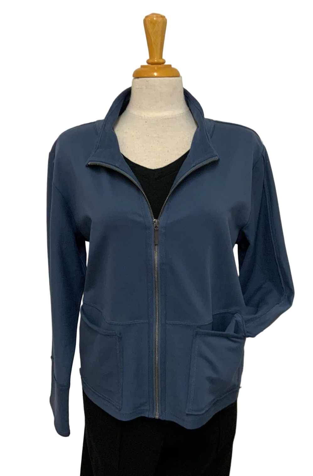 Denim Blue Terry Zip-Up Jacket – Soft Oceanfront Layer