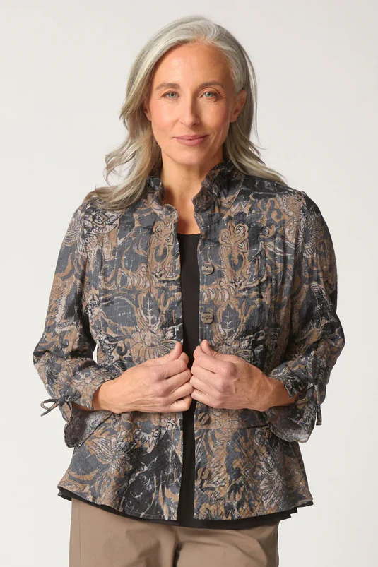 Express Floral Event Jacket – Textured Button-Front Layer