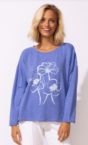 Escape Baja Blue Floral Knit Top – Relaxed Coastal Graphic Tee