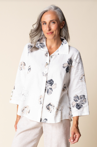 Habitat Floral Linen Blend Button-Up Shirt | Effortless Coastal Blouse