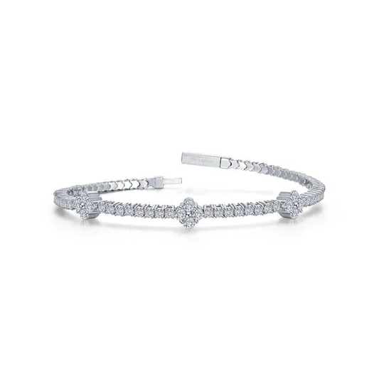 LAFONN Lab-Grown Diamond Good Luck Station Flexible Tennis Bangle in Platinum-Bonded Sterling Silver