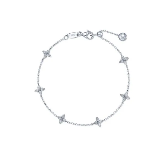 LAFONN Sterling Silver Flower Bracelet | Lab-Grown Diamond Simulated Pavé Stations