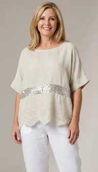 Serene Sequin Stripe Linen Blouse – Relaxed Coastal Chic