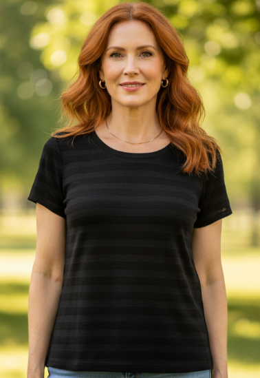 Midnight Stripe Essential Tee | Lightweight Textured Everyday Top