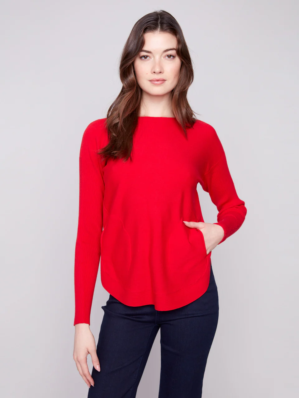 Red Soft Knit Sweater with Front Pockets – Lightweight Everyday Pullover