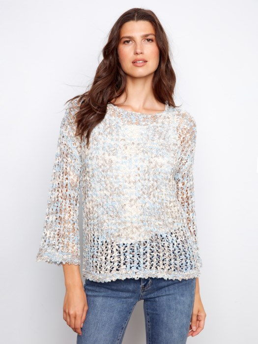 Open-Knit Crochet Sweater Top for Women – Lightweight Casual Layer