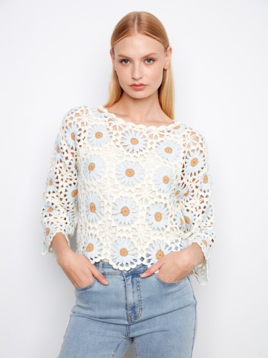 Coastal Floral Crochet Lace Top – Breathable Boho Blouse for Women
