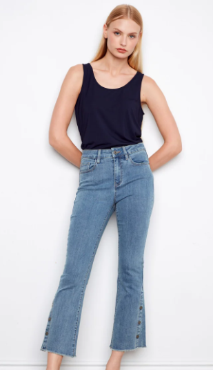 Charlie B Light Wash Cropped Flare Jeans with Side Button Detail