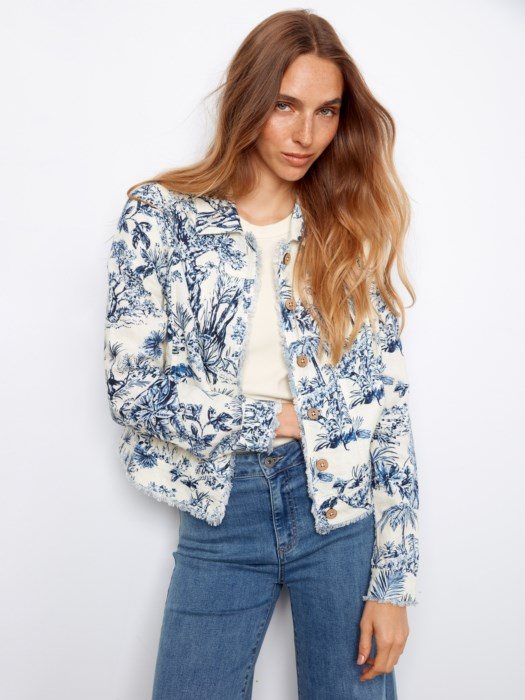 Printed Button-Front Jacket for Women – Lightweight Casual Layer