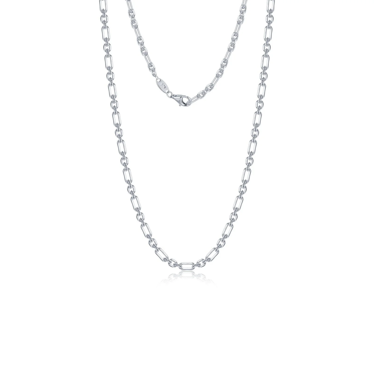 LAFONN Sterling Silver Elongated Link Chain Necklace | Modern Luxury, Lab-Grown Diamond Inspired Design (20")