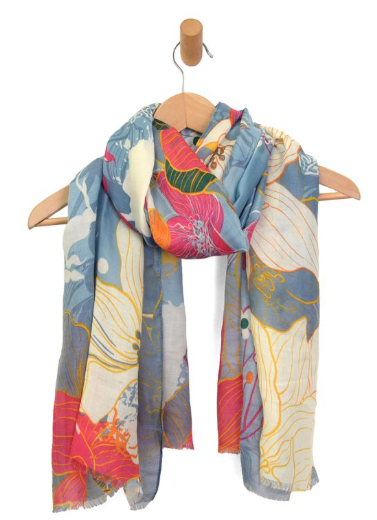 Azure Bloom: Abstract Floral Lightweight Scarf – Artistic Botanical Wrap