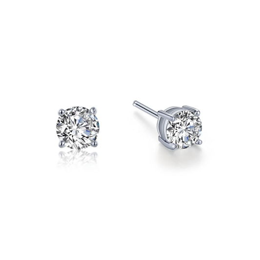 LAFONN Sterling Silver Round Stud Earrings | Lab-Grown Diamond Simulated Classics