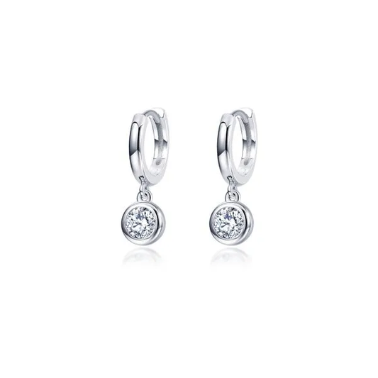 LAFONN Sterling Silver Bezel Drop Huggie Earrings | Lab-Grown Diamond Simulated Dangle Hoops