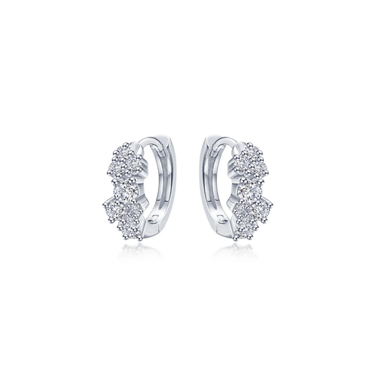 LAFONN Sterling Silver Cluster Huggie Earrings | Lab-Grown Diamond Simulated Pavé Hoops
