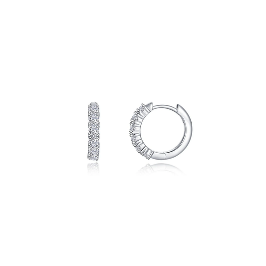 LAFONN Sterling Silver Pavé Huggie Earrings | Lab-Grown Diamond Simulated Small Hoops