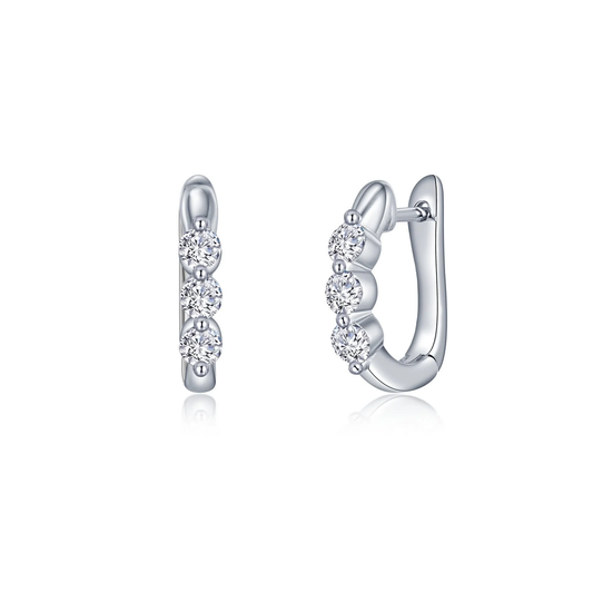 LAFONN Lab-Grown Diamond 3-Stone Huggie Hoop Earrings in Platinum-Bonded Sterling Silver