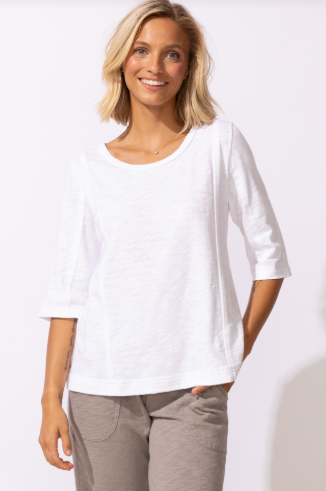 Essential Relaxed 3/4 Sleeve White Cotton Tee