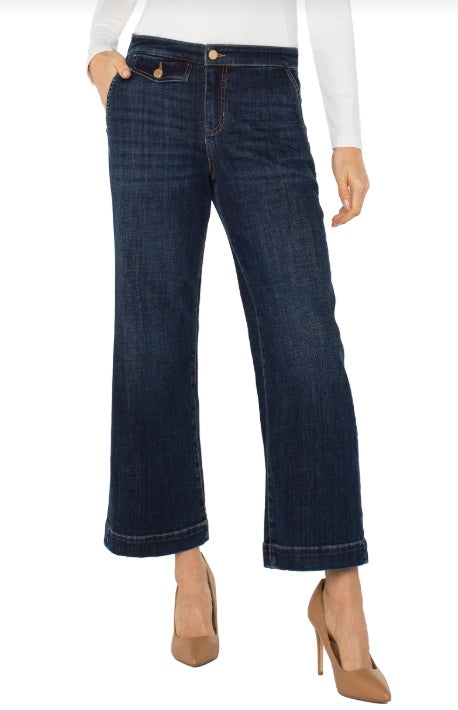 Liverpool Stride Wide Leg Jeans with Trouser Details – Dark Indigo