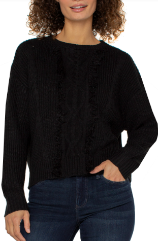 Black Fringe Detail Sweater – Cozy Textured Knit Top