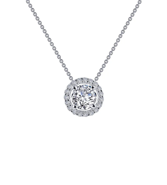 Lafonn Lab-Grown Diamond Round Halo Pendant Necklace in Platinum-Bonded Sterling Silver