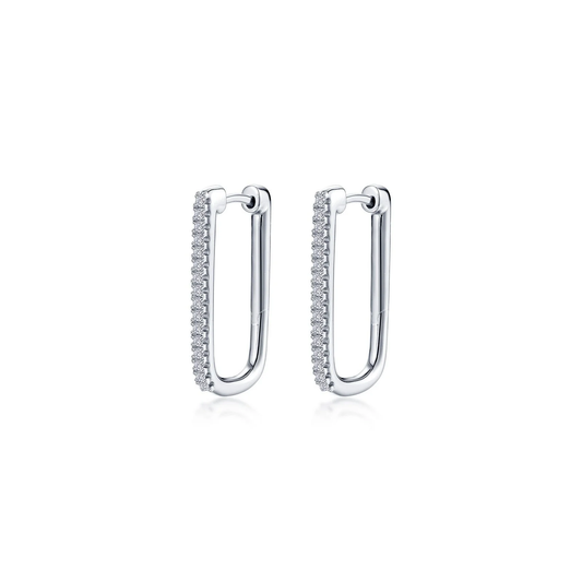 LAFONN Lab-Grown Diamond Rectangle Hoop Earrings in Platinum-Bonded Sterling Silver