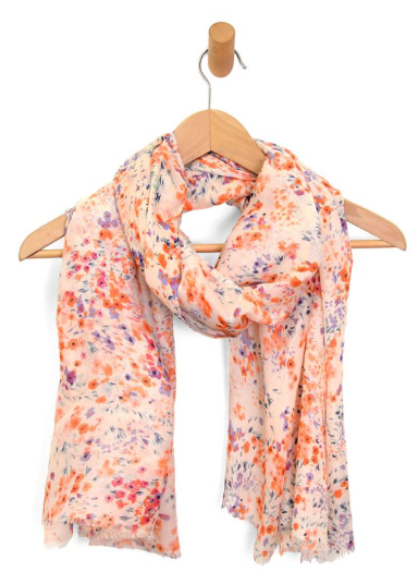 Peach Blossom Sheer Floral Scarf – Lightweight Spring & Summer Wrap