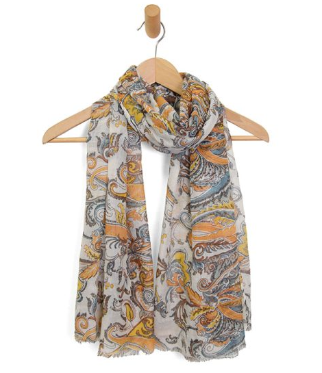 Gray & Gold Paisley Lightweight Scarf – Elegant Floral Year-Round Wrap