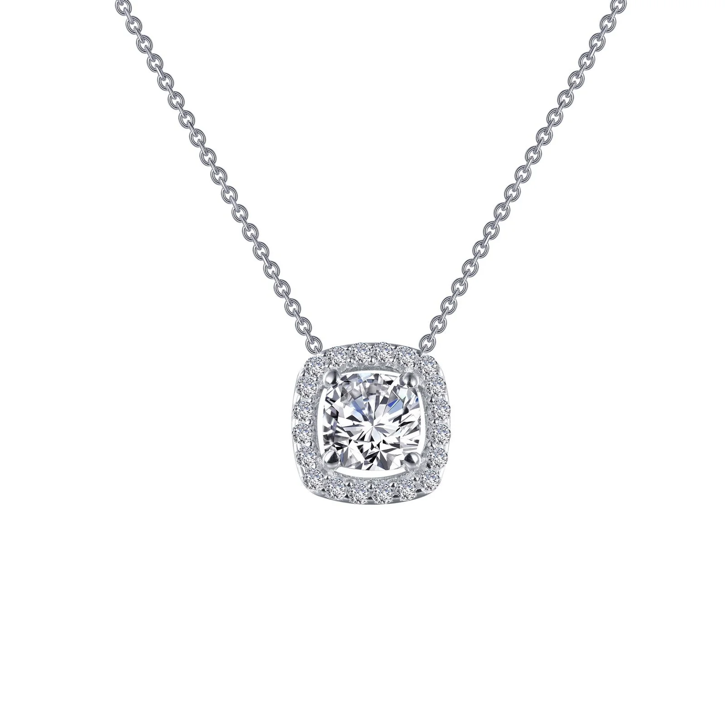 LAFONN Sterling Silver Cushion Halo Necklace with Round Lab-Grown Diamond (18")