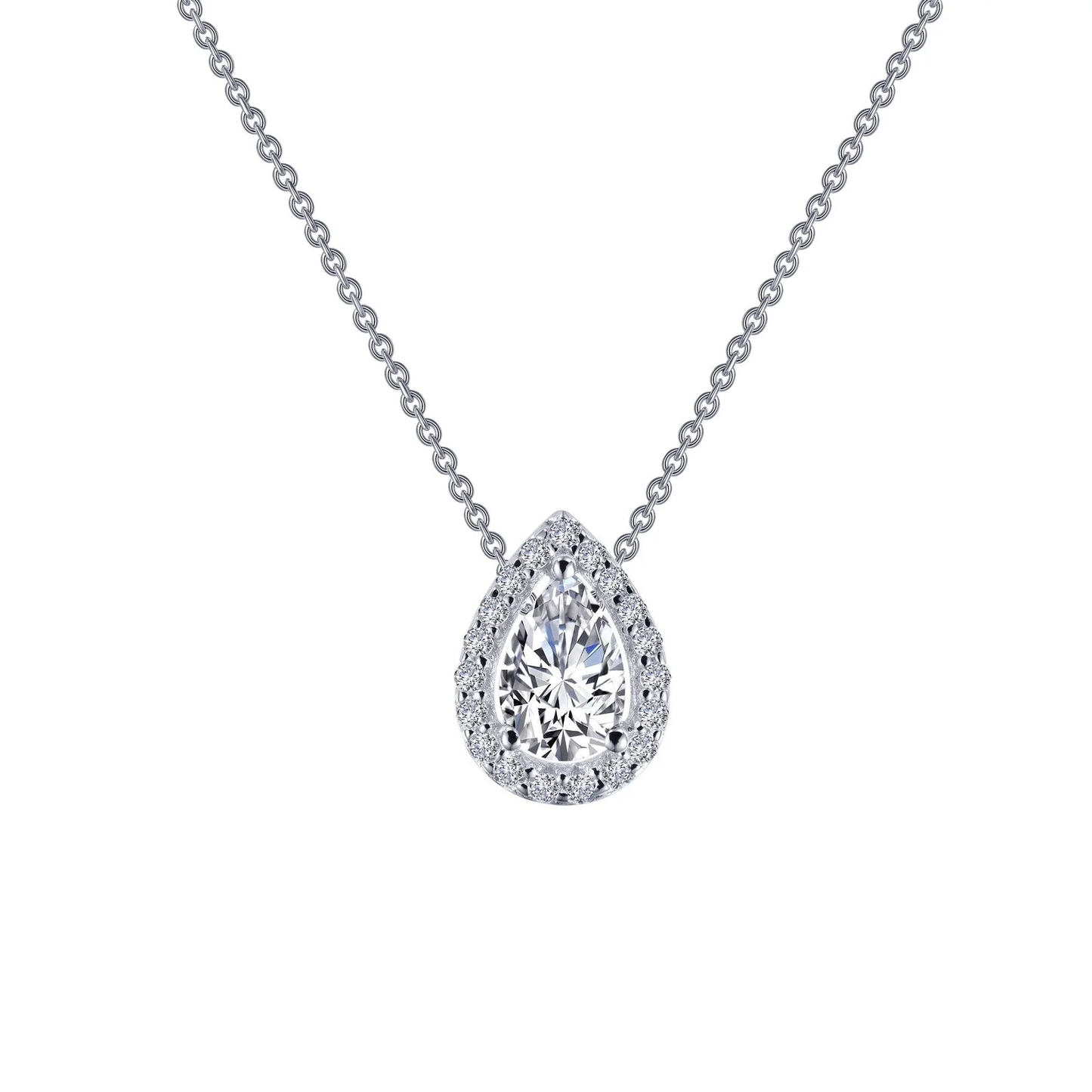 LAFONN Sterling Silver Pear Halo Necklace | Lab-Grown Diamond Simulated Pendant